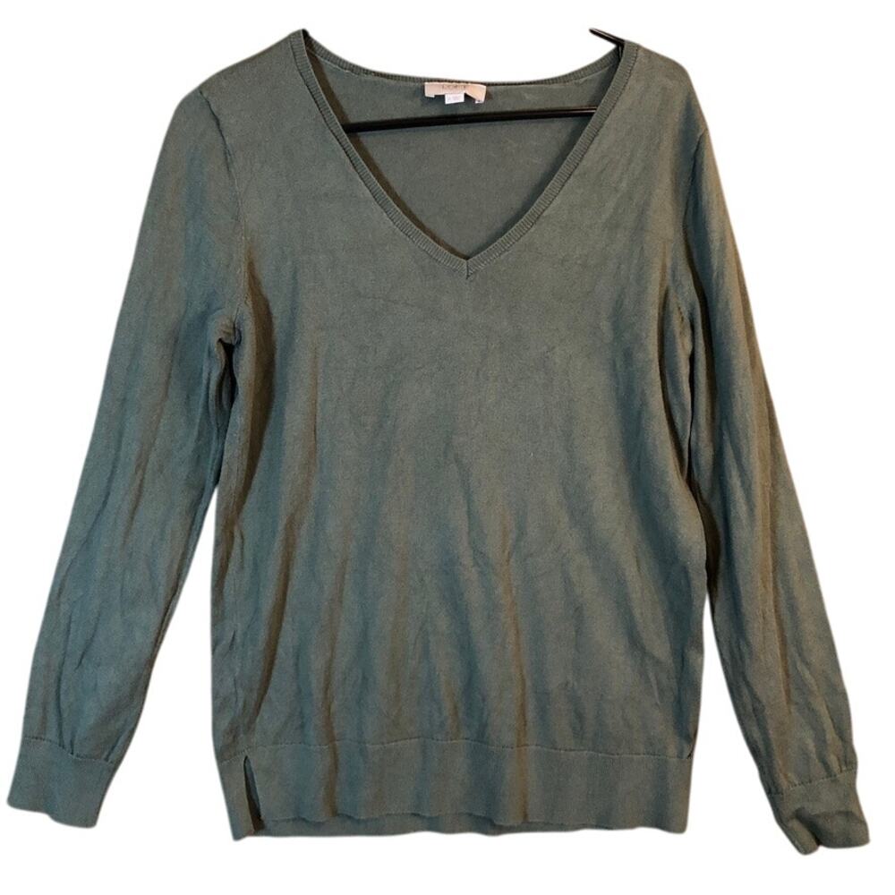 LOFT Outlet Womens Sweater Olive Green V Neck Long Sleeve Pullover Cotton M